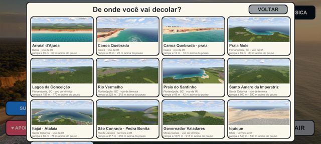 Tela de escolha da rampa de decolagem